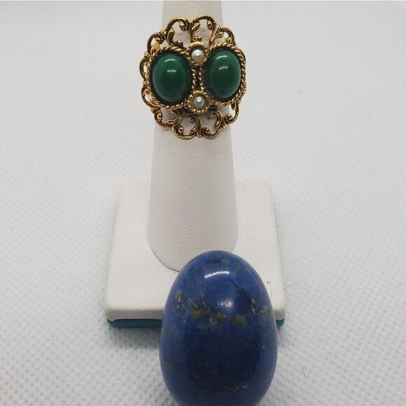 Vintage Gold, Green, & White Ring - Picture 2 of 6